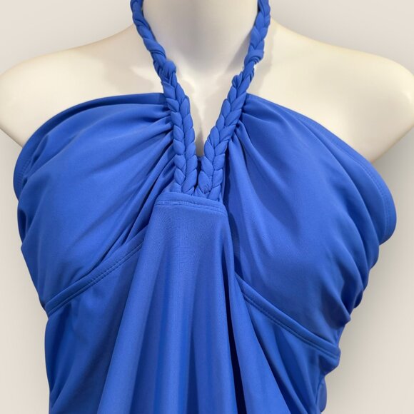 Liz Lange Maternity Halter Top Swimwear Blue Braided Neckline Size L Swim - Picture 2 of 4
